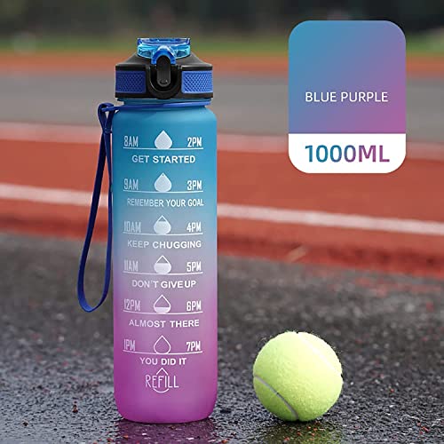 Unbreakable Silicone Water Bottle 1 Litre with Motivational Time Marker, Leakproof Durable BPA Free Non-Toxic Bottle for Office, Gym(Multicolour Pack of 1)
