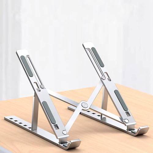 Premium Aluminum Laptop Stand, Foldable Metal Frame Laptop Stand with Height Adjustment, Laptop Overheating Protection, Compatible for All Laptops & MacBooks, Comes with Carry Pouch (Silver)